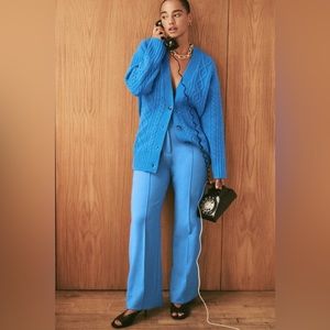 NWT J.Crew cable knit stretch cardigan sweater, bright blue, small orig. $178